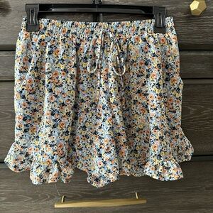 Floral Ruffle Hem Shorts
